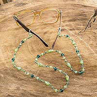 Beaded eyeglass lanyard, 'Sololá Fiesta in Green' - Green Eyeglass Lanyard