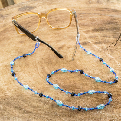 Beaded eyeglass lanyard, 'Sololá Fiesta in Blue' - Hand Beaded Eyeglass Lanyard