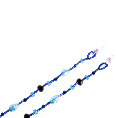 Brillenband mit Perlen, 'Solol Fiesta in Blau' - Handgeketteltes Schlüsselband für Brillen