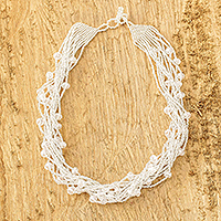 Beaded torsade necklace, 'Ice and Snow' - Clear Beaded Necklace from Guatemala