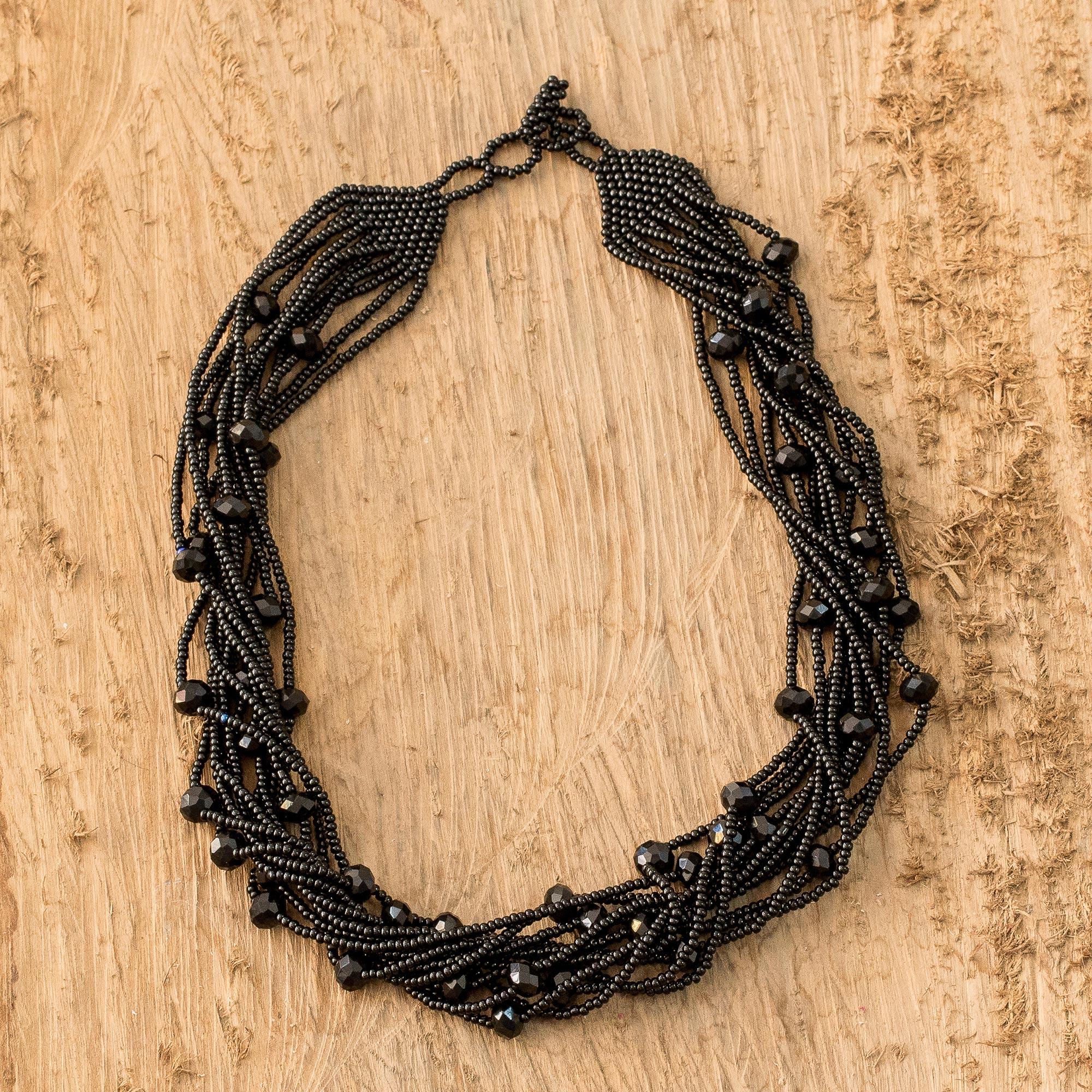 Vintage 1940s Multi Strand Black Glass Bead Necklace - Etsy Sweden