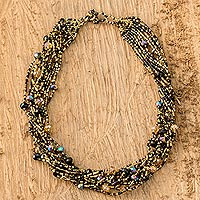 Beaded torsade necklace, 'Black and Gold' - Gold and Black Bead Necklace