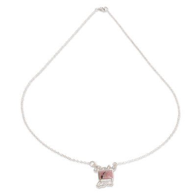 Rhodonite pendant necklace, 'Baby Girl in Pink' - Natural Rhodonite Necklace