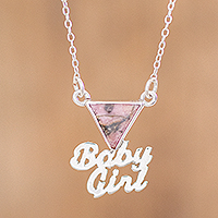 Rhodonite pendant necklace, 'Pink Baby Girl' - Sterling and Rhodonite Pendant Necklace