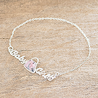 Rhodonite pendant bracelet, 'Baby Girl in Pink' - Cute Rhodonite Pendant Bracelet
