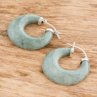 Jade hoop earrings, 'Zacapa Dew' - Natural Guatemalan Jade Hoop Earrings