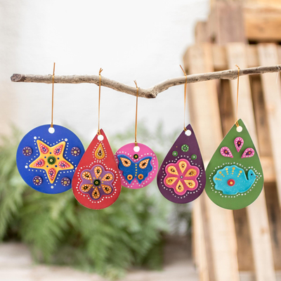 Wood and porcelain ornaments, Night of Color (set of 5)