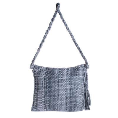 Cotton blend shoulder bag, 'Cartago Grey' - Handwoven Eco Friendly Grey Shoulder Bag from Costa Rica