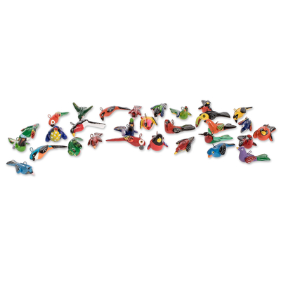Ceramic mini ornaments, 'Avian Kingdom' (set of 30) - Handcrafted Mini Bird Ornaments (Set of 30)