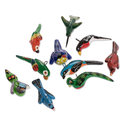 Ceramic mini ornaments, 'Avian Kingdom' (set of 30) - Handcrafted Mini Bird Ornaments (Set of 30)