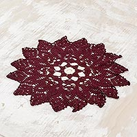 Crocheted doily, 'Russet Sun' - Starburst Pattern Red-Brown Acrylic Table Center Mat