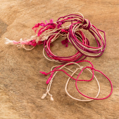Cotton macrame bracelets, 'Route to Solola in Pink' (set of 20) - Handcrafted Cotton Macrame Bracelets (Set of 20)