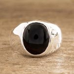 Men's jade ring, 'Justice in Black' - Black Jade Men's Ring