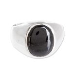 Men's jade ring, 'Justice in Black' - Black Jade Men's Ring