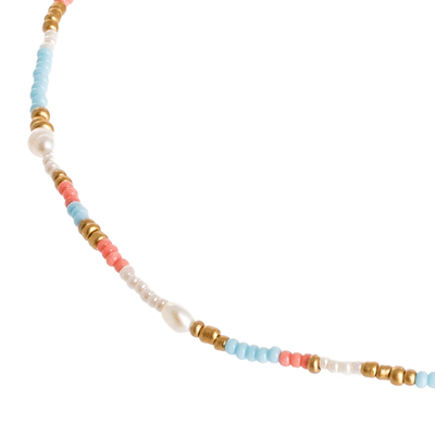 Cultured pearl beaded necklace, 'Colors of My Land' - Adjustable Bead and Cultured Pearl Necklace