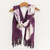 Cotton scarf, 'Santiago Purple' - Handcrafted Tie-Dyed Purple Scarf
