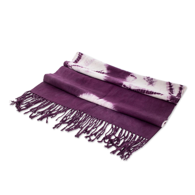 Baumwollschal - Handgefertigter Schal mit Batikmuster in Lila