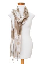 Cotton gauze shawl, 'San Pedro Mushroom' - Light Brown and White Cotton Gauze Shawl