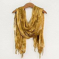 Ocher Cotton Gauze Shawl with Natural Dyes,'San Pedro Amber'