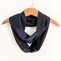 Beaded cotton infinity scarf, 'Night Magic' - Handcrafted Blue and Black Infinity Scarf