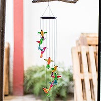 Ceramic mobile, 'Circling Hummingbirds' - Ceramic Mobile with Eight Multicoloured Hummingbirds