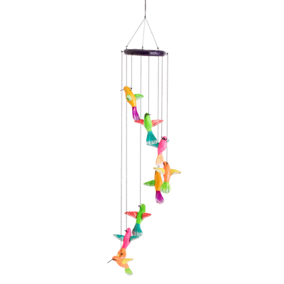 Ceramic Mobile with Eight Multicolored Hummingbirds