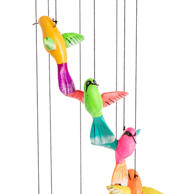 Ceramic mobile, 'Circling Hummingbirds' - Ceramic Mobile with Eight Multicolored Hummingbirds
