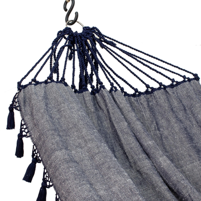 Cotton hammock, 'Among the Clouds' (single) - Handwoven Blue Cotton hammock (Single)