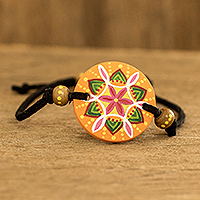Wood pendant bracelet, 'Essential Life in Orange' - Multicolored Wood Pendant Bracelet