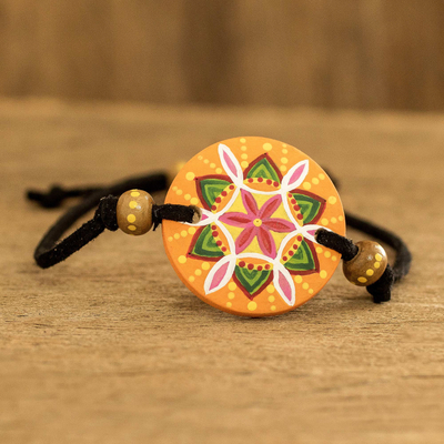 Wood pendant bracelet, 'Essential Life in Orange' - Multicoloured Wood Pendant Bracelet