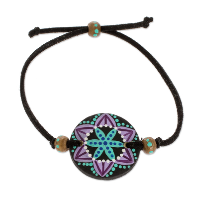 Wood pendant bracelet, 'Essential Life in Black' - Handcrafted Pendant Bracelet from Guatemala