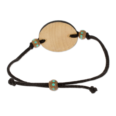 Wood pendant bracelet, 'Essential Life in Black' - Handcrafted Pendant Bracelet from Guatemala