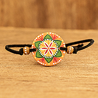 Wood pendant bracelet, 'Vibrant Seed in Green'