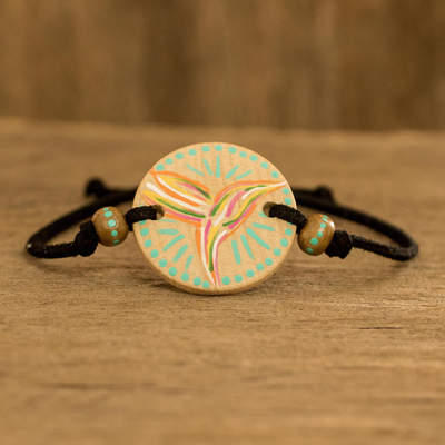 Wood pendant bracelet, 'Messenger of Fortune' - Adjustable Painted Wood Pendant Bracelet