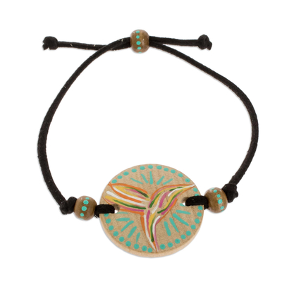 Wood pendant bracelet, 'Messenger of Fortune' - Adjustable Painted Wood Pendant Bracelet
