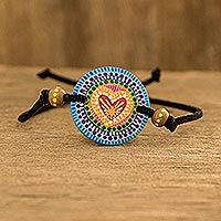 Wood pendant bracelet, 'Rainbow of Love' - Handmade Wood Pendant Bracelet from Guatemala