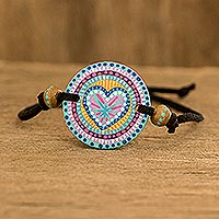 Wood pendant bracelet, 'Love Mandala' - Handmade Wood Pendant Bracelet