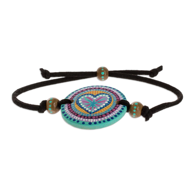 Wood pendant bracelet, 'Love Mandala' - Handmade Wood Pendant Bracelet