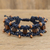 Macrame beaded wristband bracelet, 'Spirit Guide in Blue' - Blue Macrame Bracelet with Wood Beads