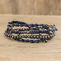 Beaded macrame wrap bracelet, 'Mixco Magic in Navy' - Blue Bracelet with Lapis Lazuli