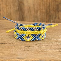 Macrame wristband bracelets, 'Seashore Sights' (set of 3) - Blue and Yellow Macrame Bracelets (set of 3)