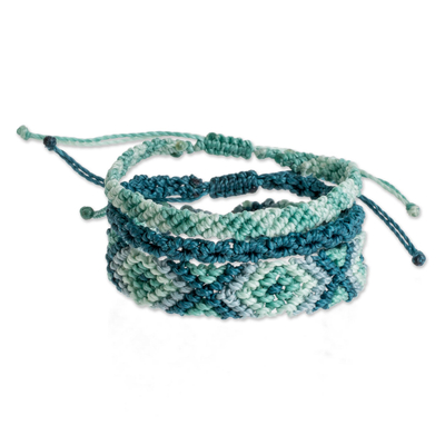 Aqua Macrame Wristband Bracelets (Set of 3)