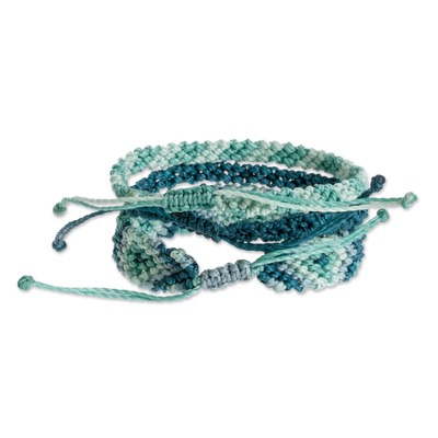 Macrame wristband bracelets, 'Seafoam Surf' (set of 3) - Aqua Macrame Wristband Bracelets (Set of 3)
