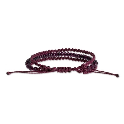 Beaded macrame bracelet, 'Triple Knot in Mulberry' - Handmade Beaded Macrame Bracelet
