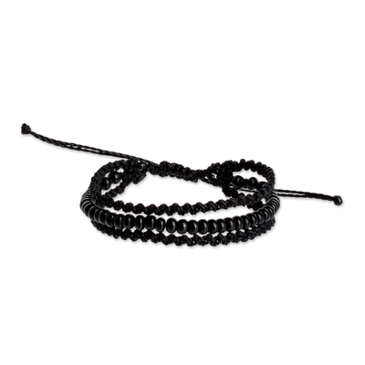 Makramee-Armband mit Perlen - Handgefertigtes schwarzes Makramee-Armband
