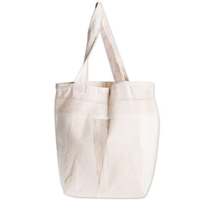 Cotton tote bag, 'Brilliant Cream' - Natural Cotton Tote Bag With Geometric Design