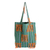 Cotton tote bag, 'Green and Orange' - Green Plaid Open Top Tote Bag With Orange Fringe
