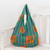 Cotton hobo bag, 'Tassel Carryall' - Handwoven Green Plaid Rounded Tote Bag With Orange Tassels
