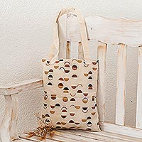 Cotton tote bag, 'Half Circles' - Unlined Open Top Cotton Tote Bag with Half Dot Pattern