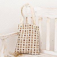 Cotton tote bag, 'Basket Weave' - Cotton Tote Bag in a Basket Style Printed Design